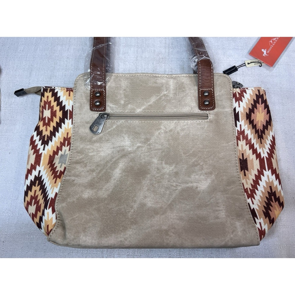 Montana West Tan Western Aztec Print Purse Inner/Outter Ziper Pockets NWT 15" - Picture 6 of 9